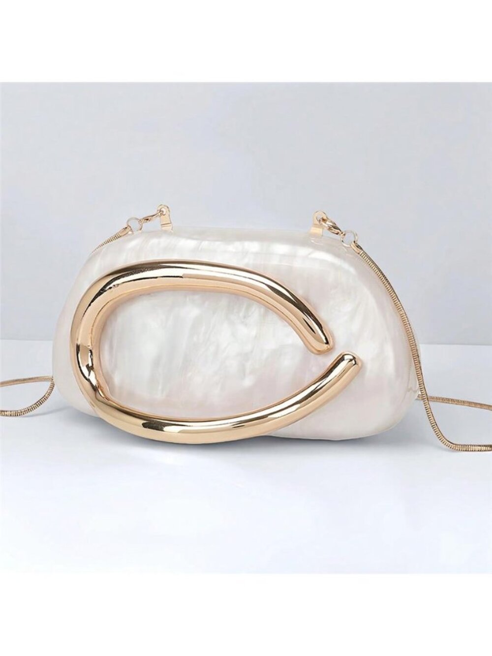 Elegant White Pearl Acrylic Clutch Purse, Marbling Evening Wedding Handbags